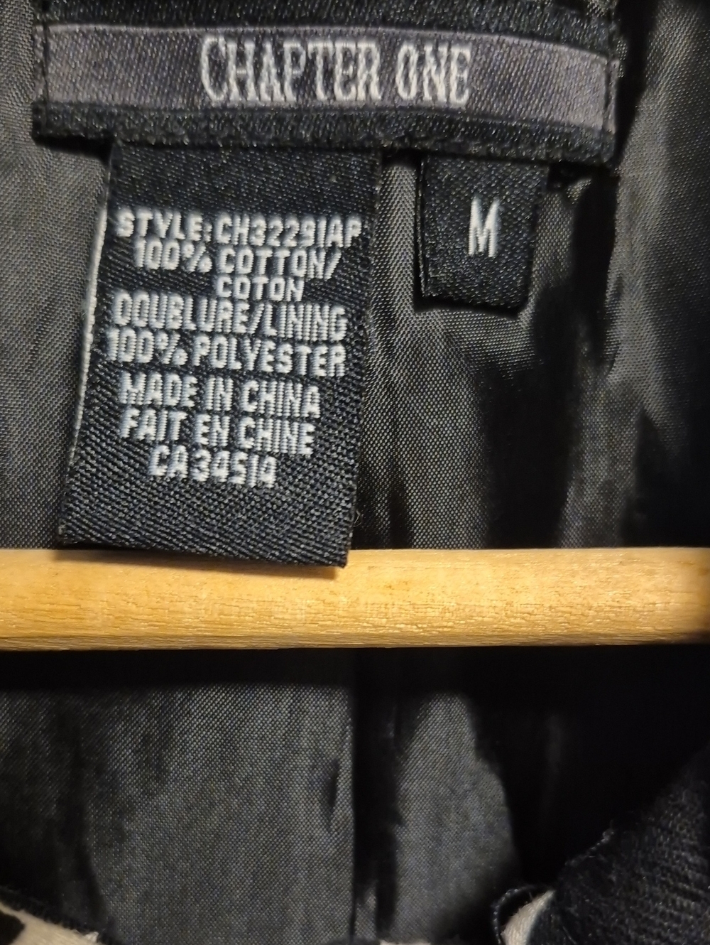 CHAPTER ONE, Long-line Jacket, Fully Lined, 2 Patch Pockets, Black & Cream, Med. - Picture 6 of 10